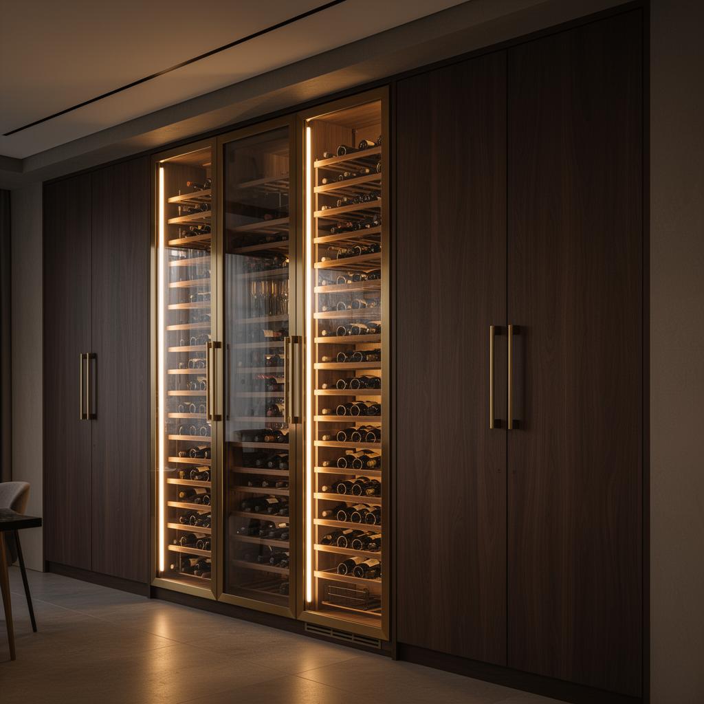 Modern wine wall with warm lighting